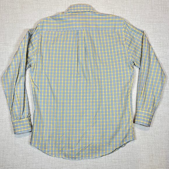 Peter Millar Mens Dress Shirt Size L Button Down log sleeve Blue Yellow Check - Picture 2 of 7